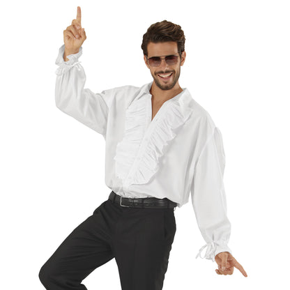 "WEISSES RÜSCHENSHIRT" für Mittelalter, Renaissance, Kolonialzeit, Gothic, Mexikaner, Piraten, Vampire, Disco – Vorderansicht