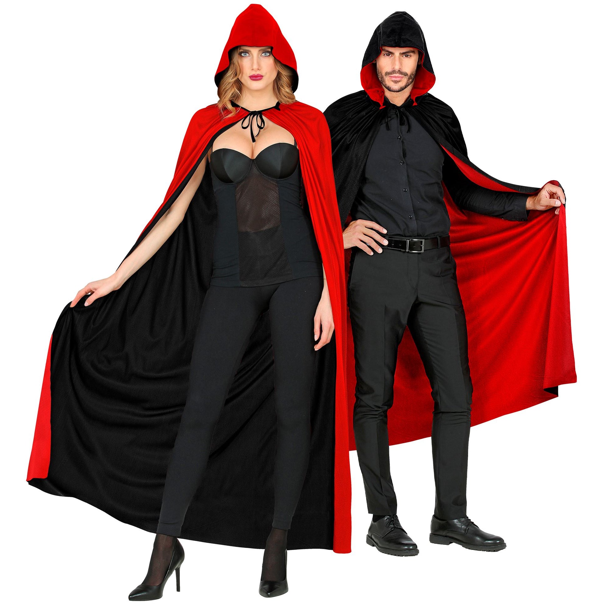 "WENDEUMHANG SCHWARZ/ROT MIT KAPUZE" 140 cm – Ansicht 3
