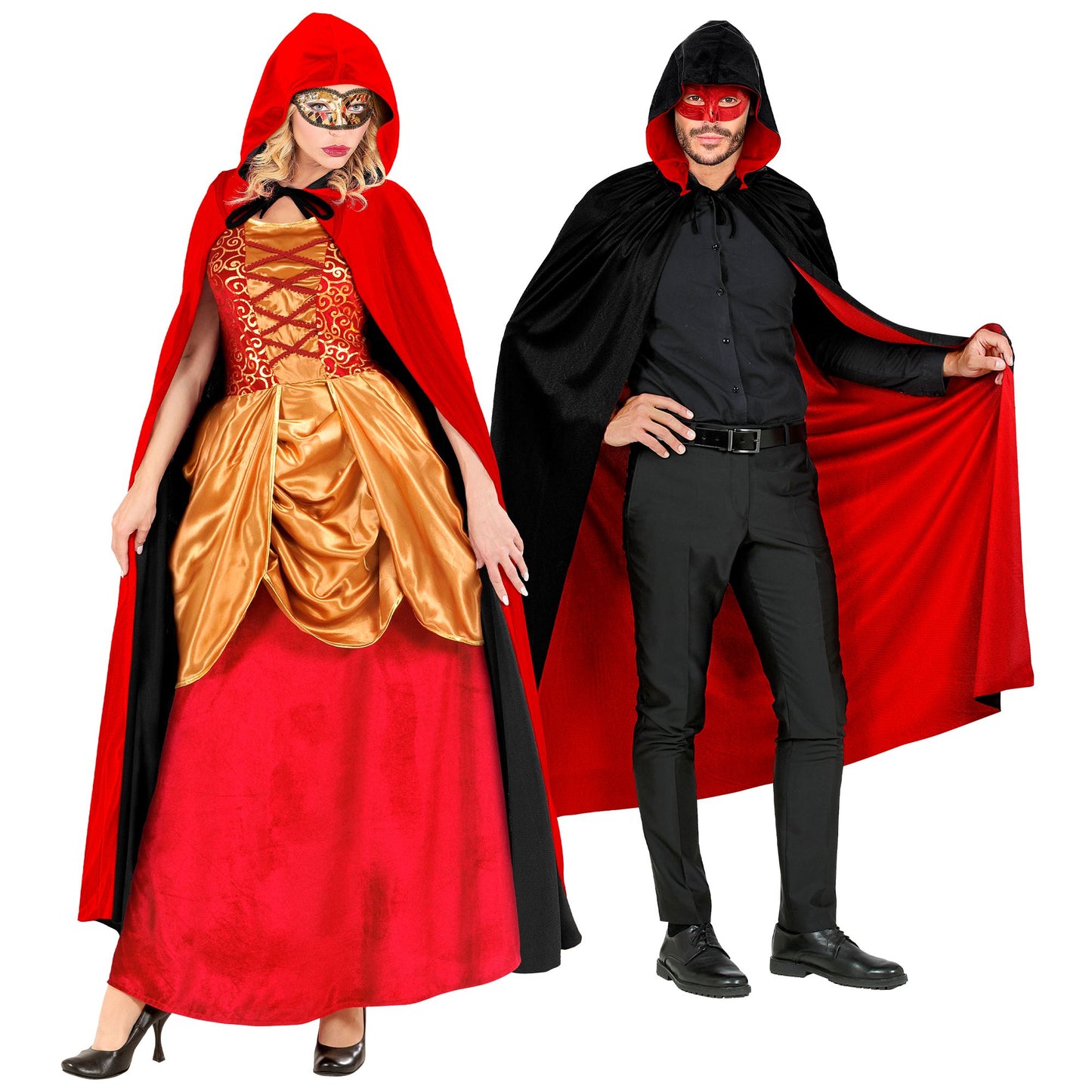 "WENDEUMHANG SCHWARZ/ROT MIT KAPUZE" 140 cm – Ansicht 5