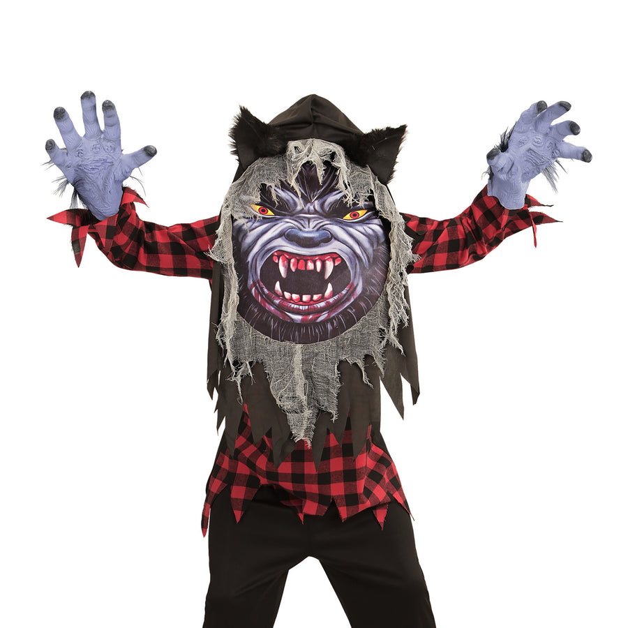 "WERWOLF" (Robe, Riesenmaske mit Kapuze) – Vorderansicht