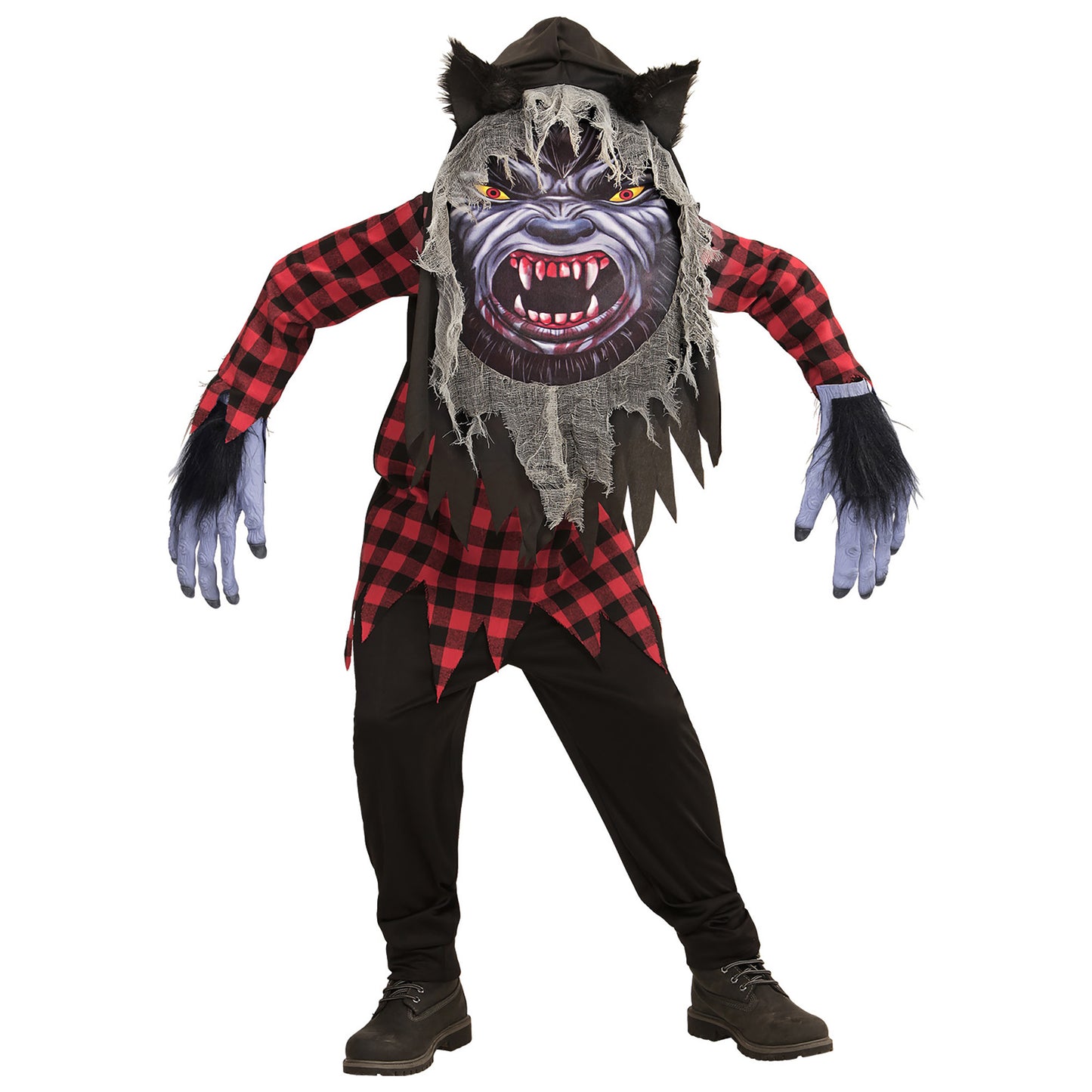 "WERWOLF" (Robe, Riesenmaske mit Kapuze) – Detailansicht