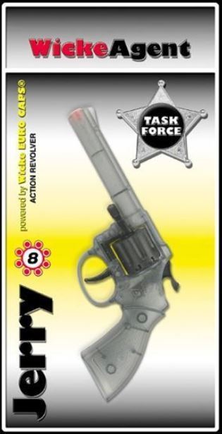 Transparenter 8-Schuss Revolver aus Kunststoff mit drehbarem Zylinder als Wild West Requisite