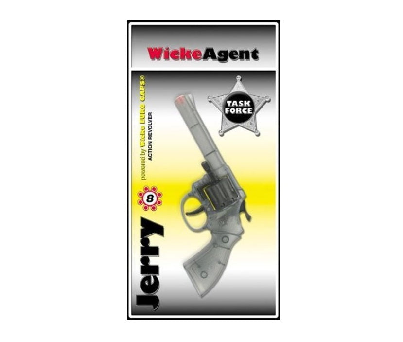 Transparenter 8-Schuss Revolver mit sichtbaren mechanischen Details für Cosplay und Requisiten.