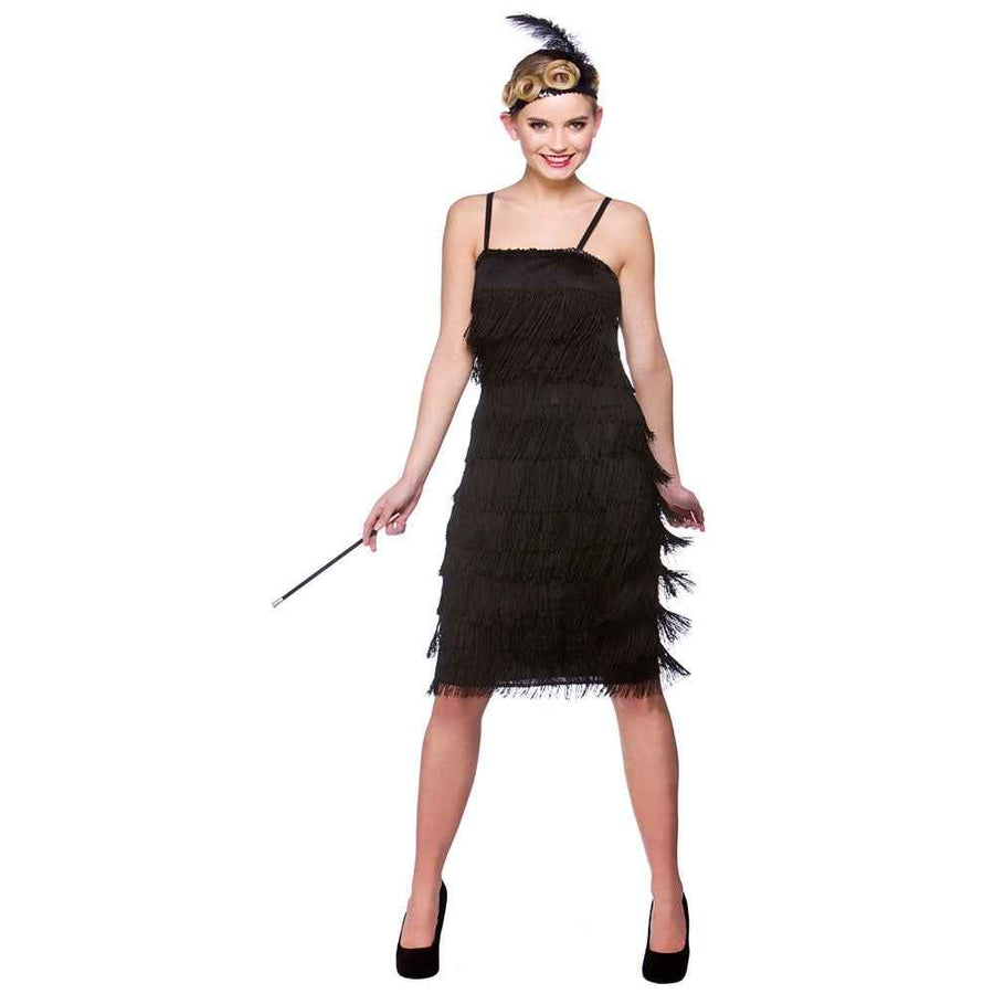 Wicked Costumes Schwarzes Flapper Kleid 1920er mit Feder-Stirnband – Produktansicht