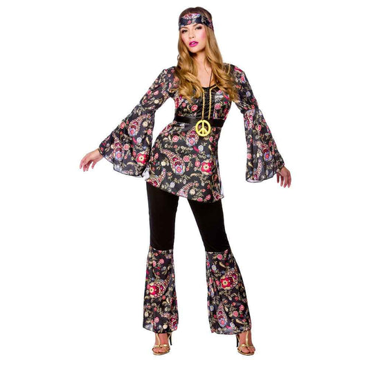 Wicked Costumes Hippie Braut Kostüm – 60er Schwarz Floral Damen - Fasnacht24.ch
