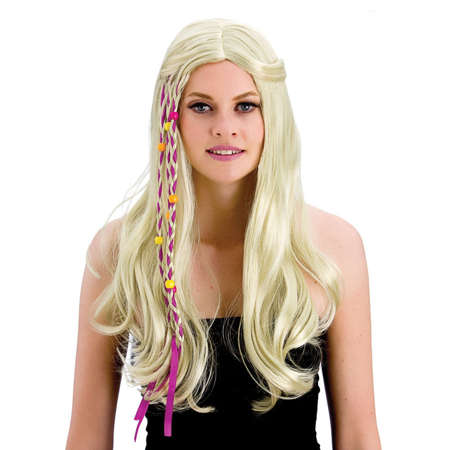 Wicked Costumes 60s Hippie Girl Perücke Blonde Flechtzöpfe aus Polyester