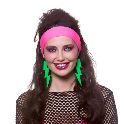 Wicked Costumes Neon Grüne Clip-On Blitz Ohrringe 80er Retro – Produktansicht