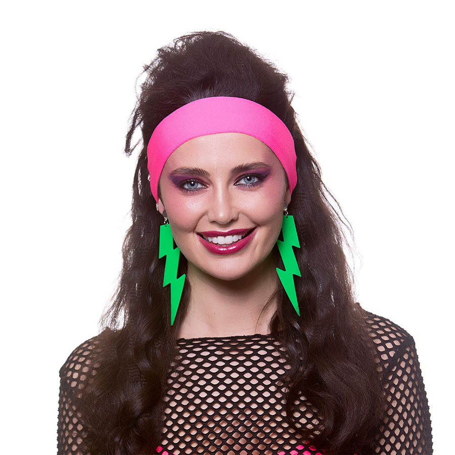 Wicked Costumes Neon Grüne Clip-On Blitz Ohrringe 80er Retro – Produktansicht