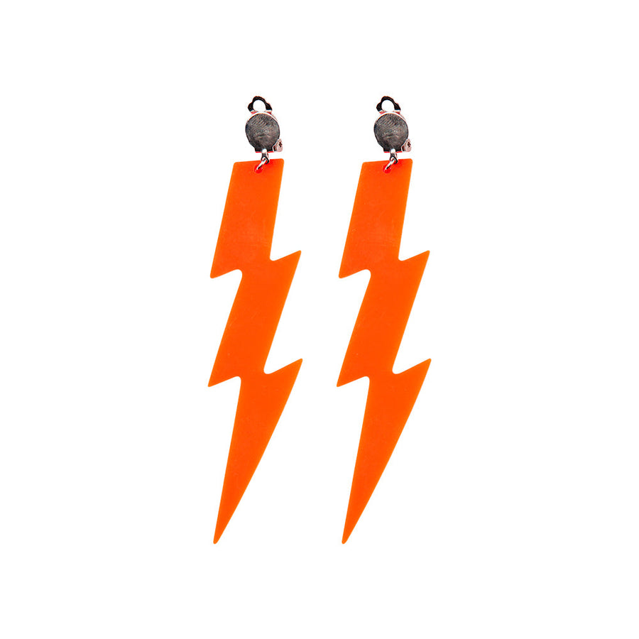 Wicked Costumes Blitz Ohrringe 80er Neon Orange Lightning Bolt – Detailansicht