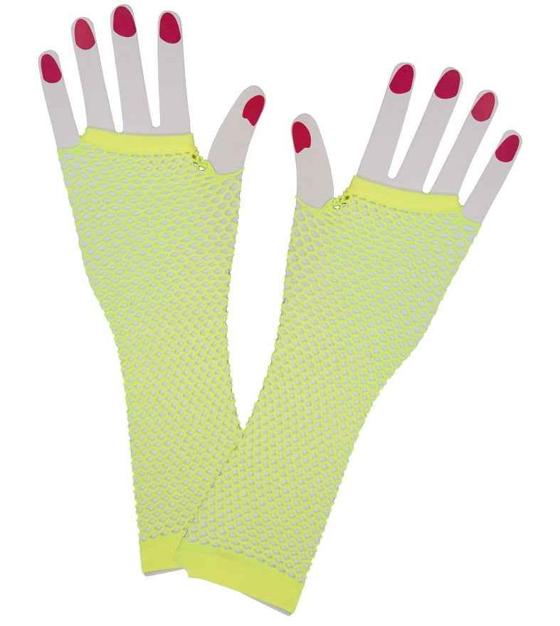 Wicked Costumes 80s Fingerlose Lange Netzhandschuhe – Neon Gelb - Fasnacht24.ch