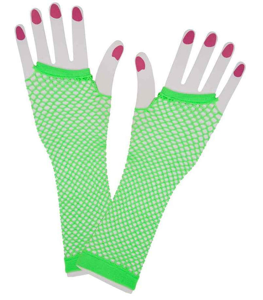 Wicked Costumes 80er Fingerlose Lange Neon Grün Netz Handschuhe - Fasnacht24.ch