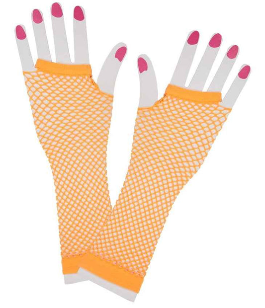 Wicked Costumes 80s Neon Orange Fingerlose Lange Netz Handschuhe - Fasnacht24.ch