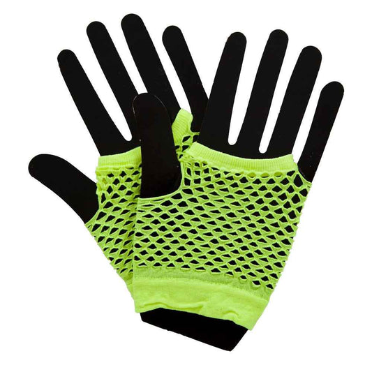 Wicked Costumes Neon Gelbe 80er Fingerlose Netz Handschuhe – Fishnet - Fasnacht24.ch