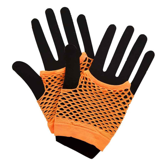 Wicked Costumes 80er Fingerlose Neon Orange Netz Handschuhe – Fishnet Gloves - Fasnacht24.ch