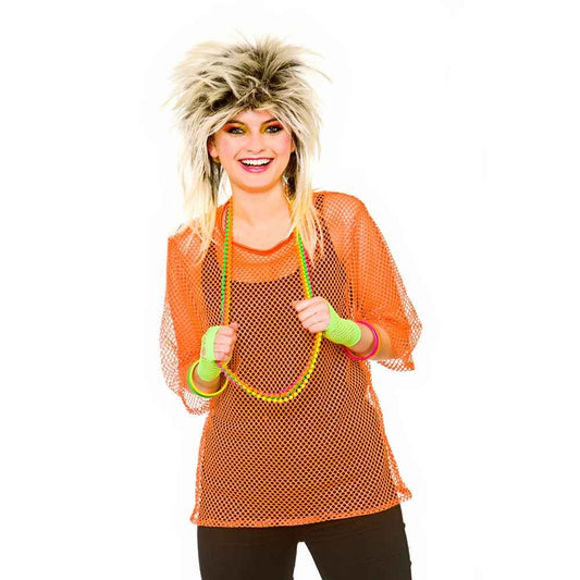 Wicked Costumes Neon Orange Mesh Shirt – 80er Netzhemd S/M/L - Fasnacht24.ch