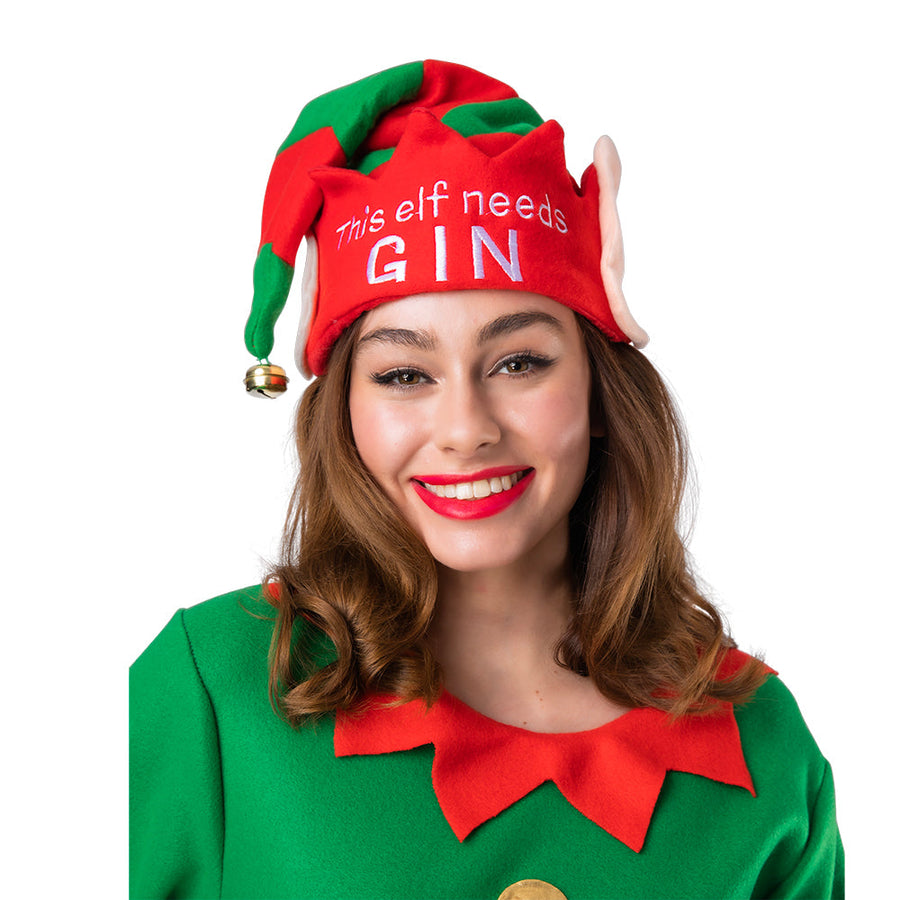Wicked Costumes Elf Hut – Grüner Samt Weihnachtsmütze mit Bommel – Detailansicht
