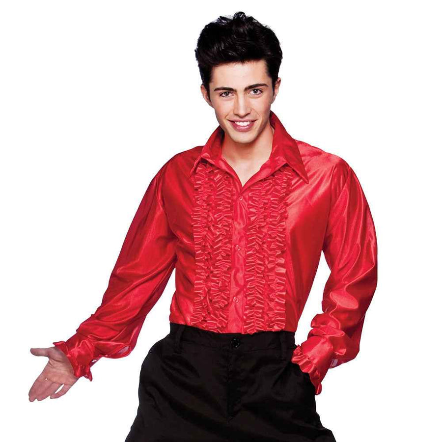 Wicked Costumes Disco Star Rüschenhemd – Rotes Satin Herrenhemd - Fasnacht24.ch