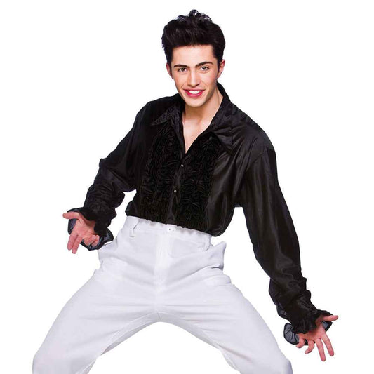 Wicked Costumes Disco Star Schwarzes Rüschenhemd – Herren Kostüm - Fasnacht24.ch