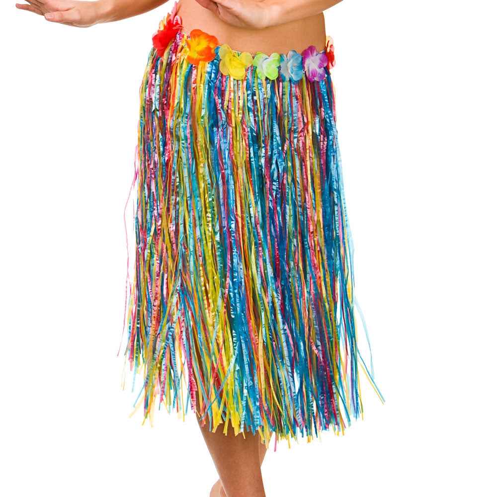 Wicked Costumes Hawaiian Grass Skirt – 60cm, Colorful, Flower Trim - Fasnacht24.ch