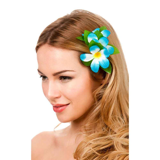 Wicked Costumes – Hawaii Blumen Haarclip in Himmelblau | Haaraccessoire - Fasnacht24.ch