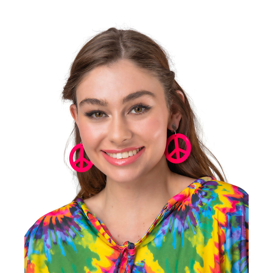 Wicked Costumes Neon Pink Peace Sign Ohrringe – UV-Reaktiv Drop - Fasnacht24.ch