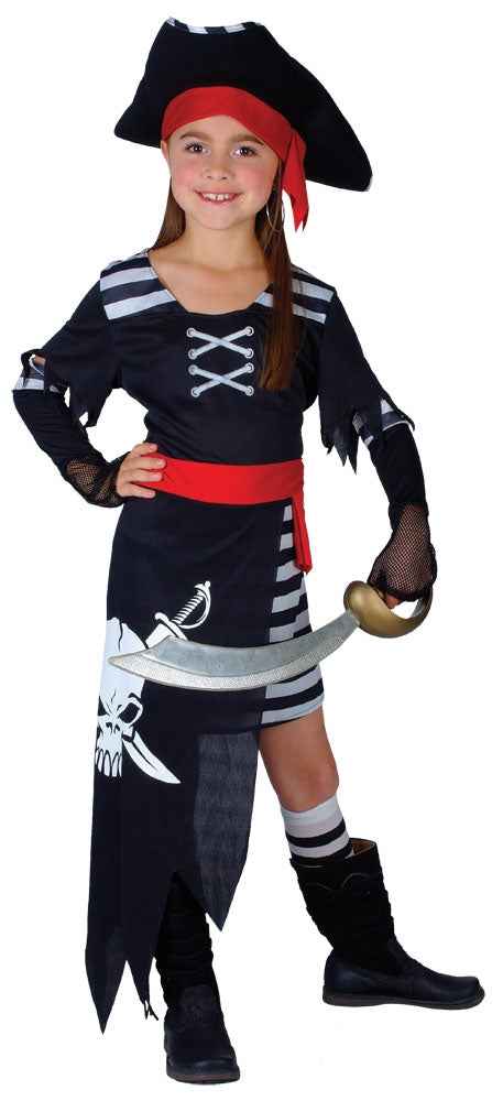 Wicked Costumes Mädchen Piratenkostüm – Schwarz-Rot Shirt, Rock & Gürtel