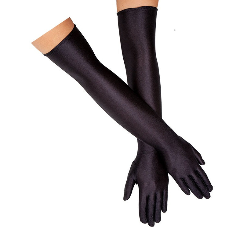 Wicked Costumes – Schwarze Satin Handschuhe, Ellbogenlang 50 cm - Fasnacht24.ch