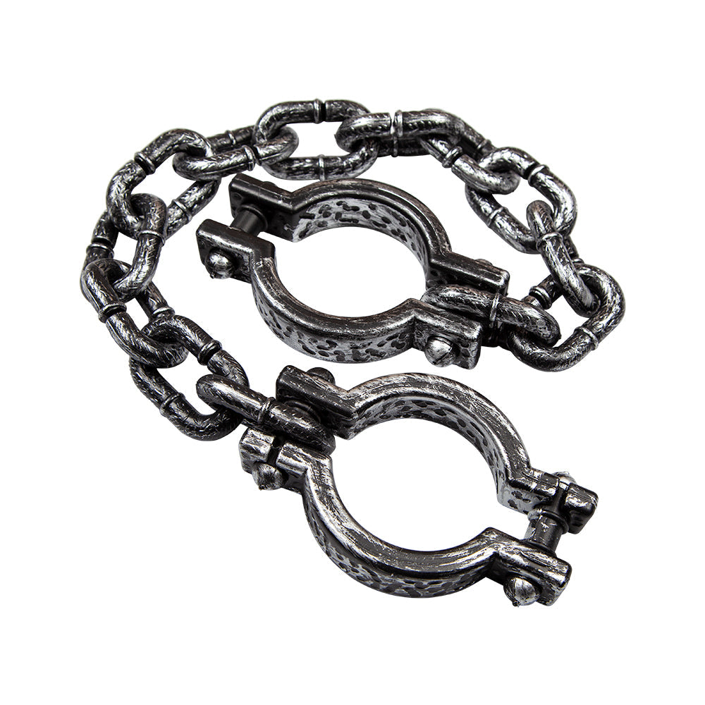 Rugged 82cm steel prisoner chains with cuffs for Halloween costumes.