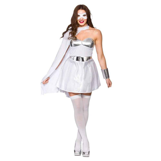 Wicked Costumes Silber Superheroine Damenkostüm – Metallic Stretch Stoff - Fasnacht24.ch
