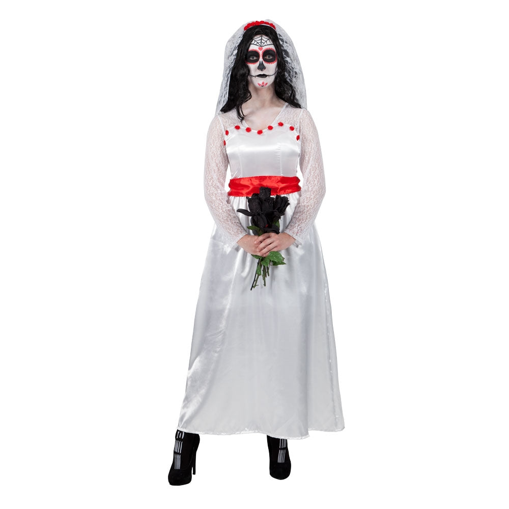 Wicked Costumes Toten Braut Kostüm Damen Spitzenkleid Weiss Schwarz Rot bei Fasnacht24.ch
