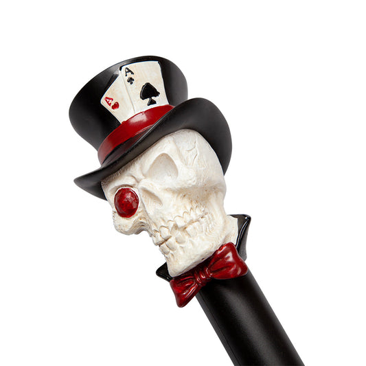 3-piece skull-topped walking stick with top hat and ace of spades, 88cm.