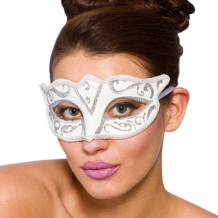 Wicked Costumes Silber Weiße Venezianische Augenmaske – Polystyrol - Fasnacht24.ch