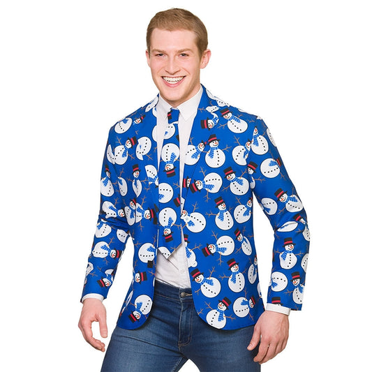 Wicked Costumes Weihnachtsjacke – Blauer Snowman Blazer mit Krawatte - Fasnacht24.ch