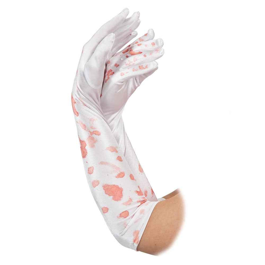 Wicked Costumes Halloween Blutbespritzte Weisse Lange Handschuhe – Ellenbogenlang – Detailansicht