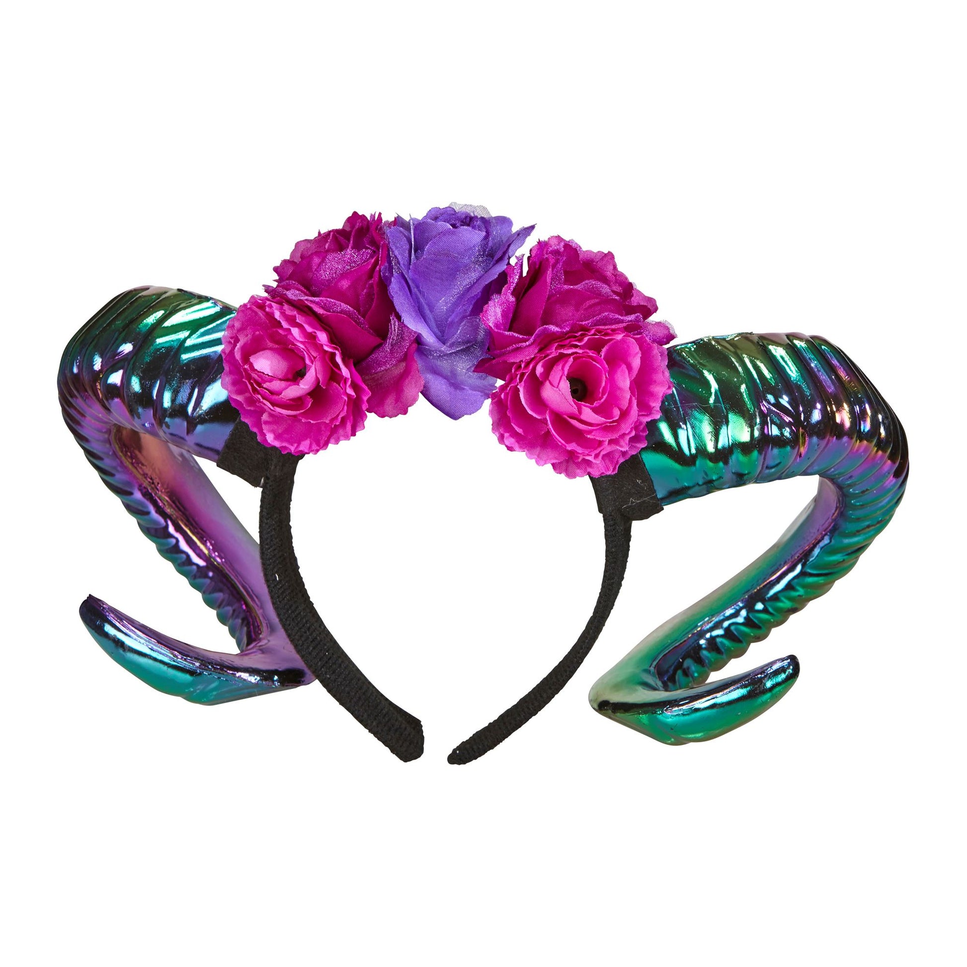 "WIDDERHÖRNER MIT BLUMEN" in Oilslick Look – Vorderansicht