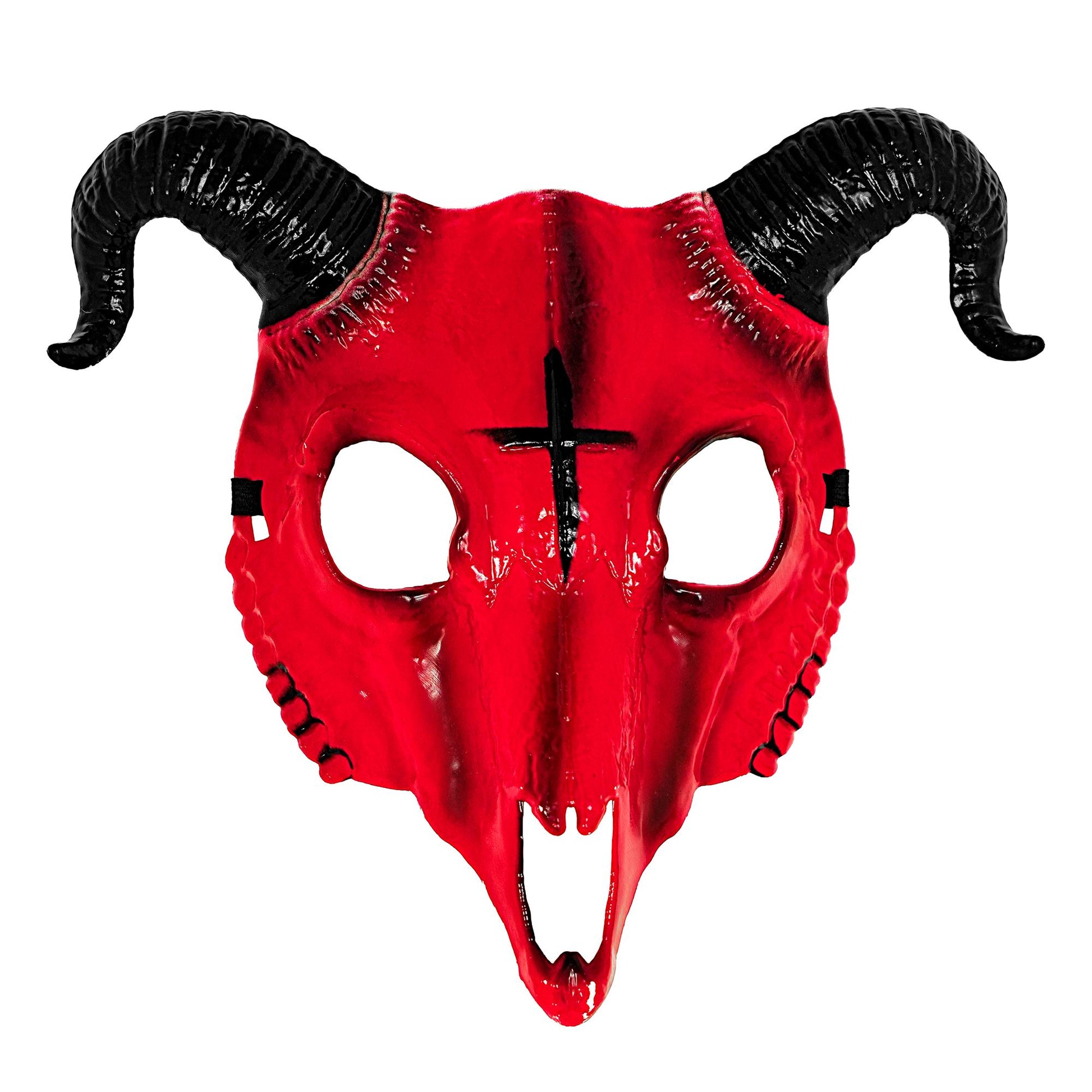 "WIDDERSCHÄDEL DES SATANS MASKE AUS ROTEM HARDPLASTIK" – Vorderansicht