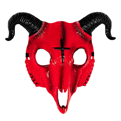 "WIDDERSCHÄDEL DES SATANS MASKE AUS ROTEM HARDPLASTIK" – Vorderansicht