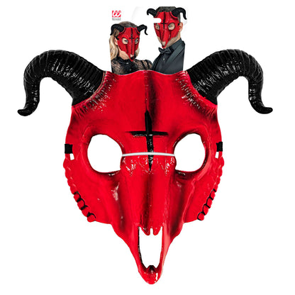 "WIDDERSCHÄDEL DES SATANS MASKE AUS ROTEM HARDPLASTIK" – Detailansicht