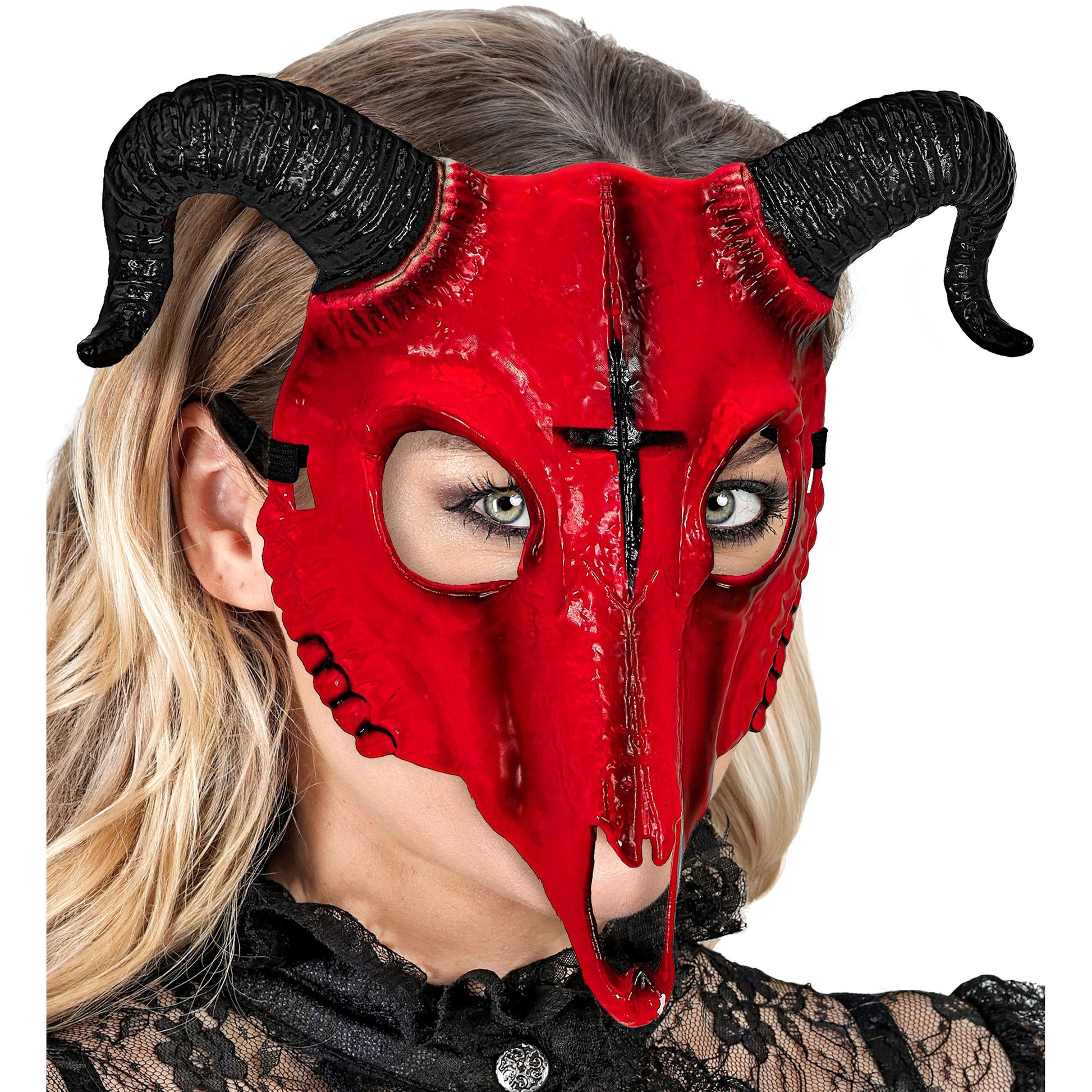 "WIDDERSCHÄDEL DES SATANS MASKE AUS ROTEM HARDPLASTIK" – Ansicht 4