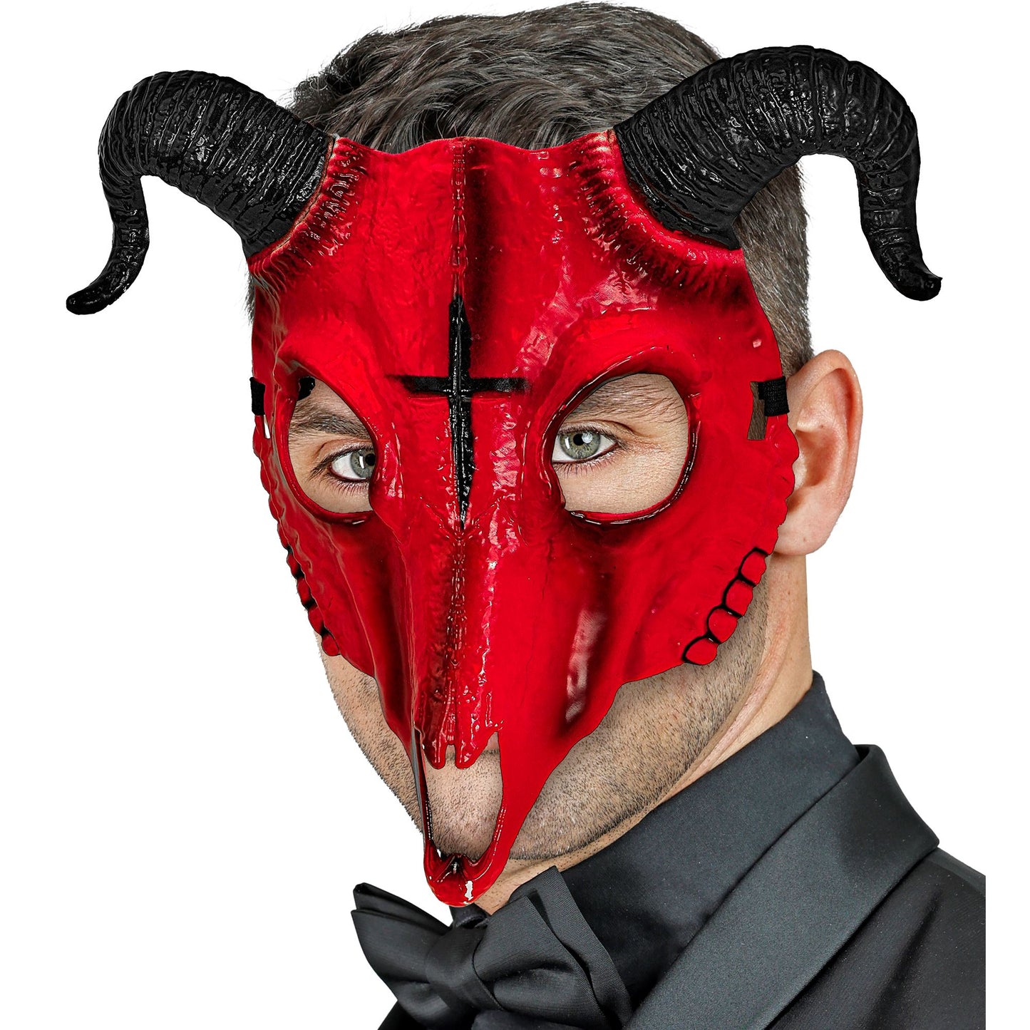 "WIDDERSCHÄDEL DES SATANS MASKE AUS ROTEM HARDPLASTIK" – Ansicht 5