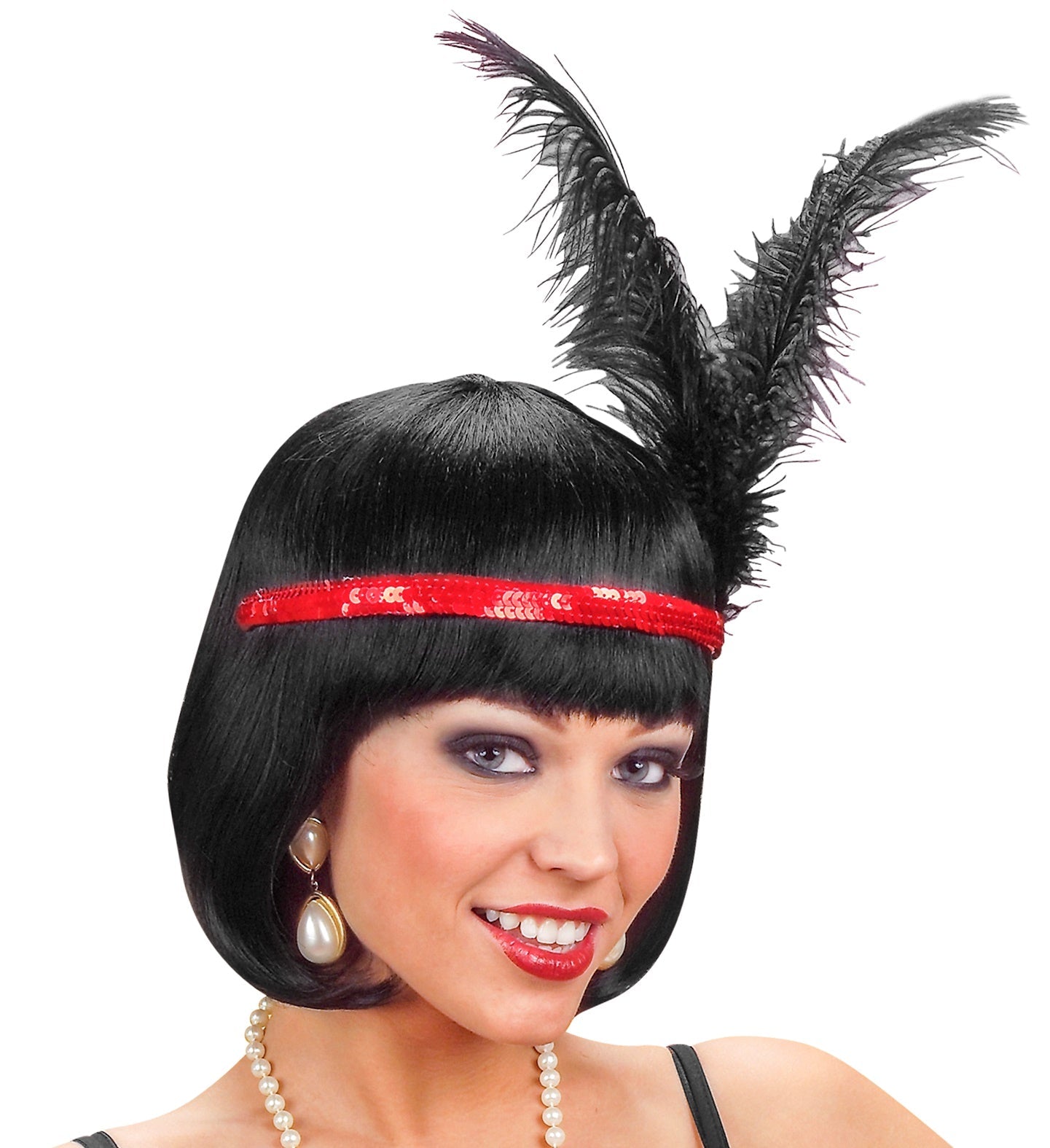 Widmann 1920er Rotes Pailletten Haarband Mit 2 Federn – 25 cm - Fasnacht24.ch