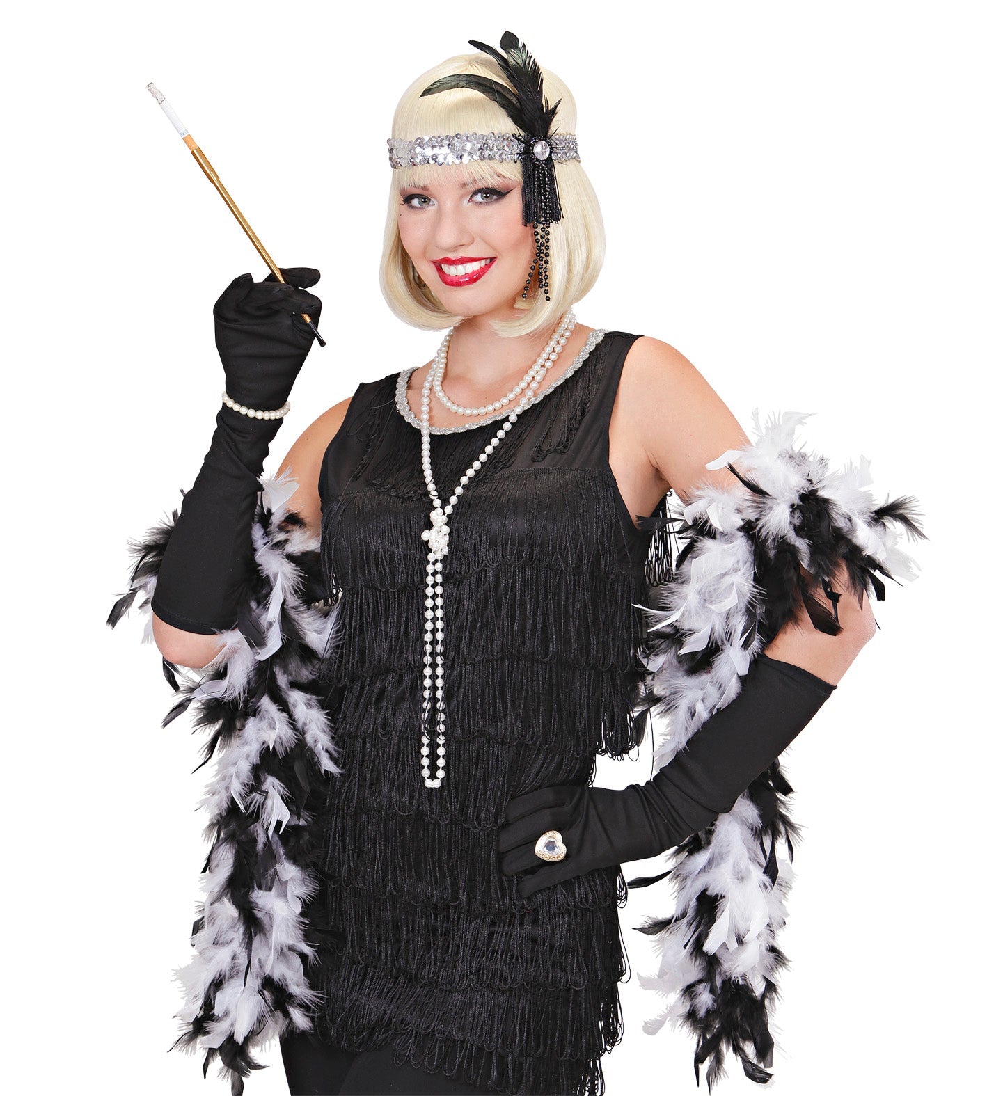 Widmann 1920er Silber Stirnband – Pailletten, Federn & Perlen - Fasnacht24.ch