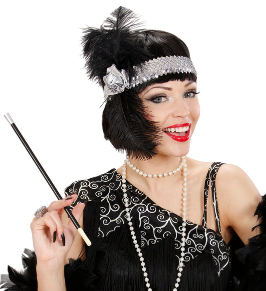 Widmann 1920er Silber Haarband – Pailletten Blumen & Federn - Fasnacht24.ch