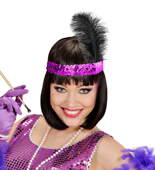 Widmann 1920er Jahre Flapper Stirnband – Violette Pailletten & Feder - Fasnacht24.ch