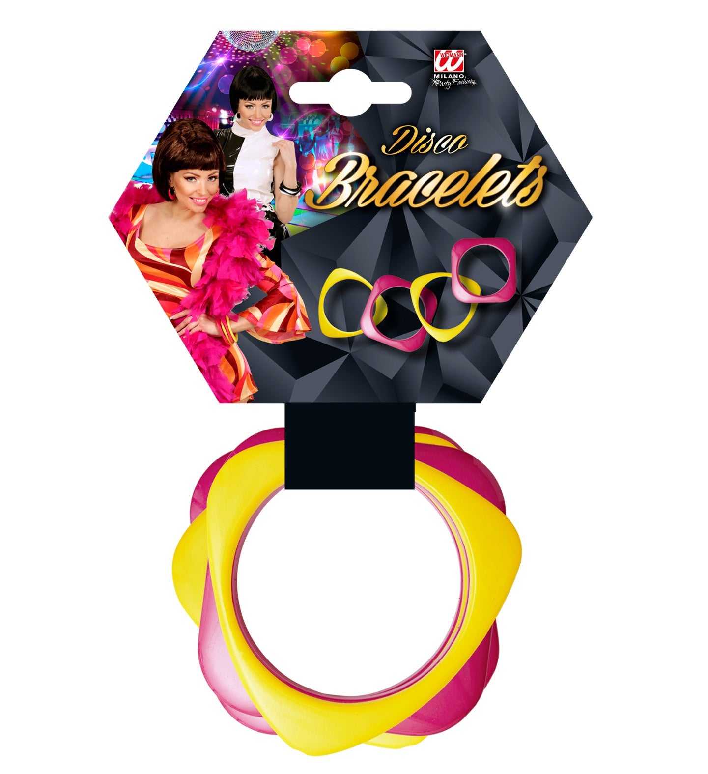 Widmann Neon Disco Armbänder – Pink & Gelb PVC Party 4er-Pack - Fasnacht24.ch