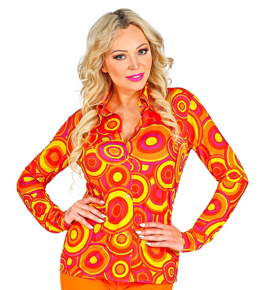 Widmann Hippie Bluse – 70s Bubbles Orange, Butterfly Kragen - Fasnacht24.ch