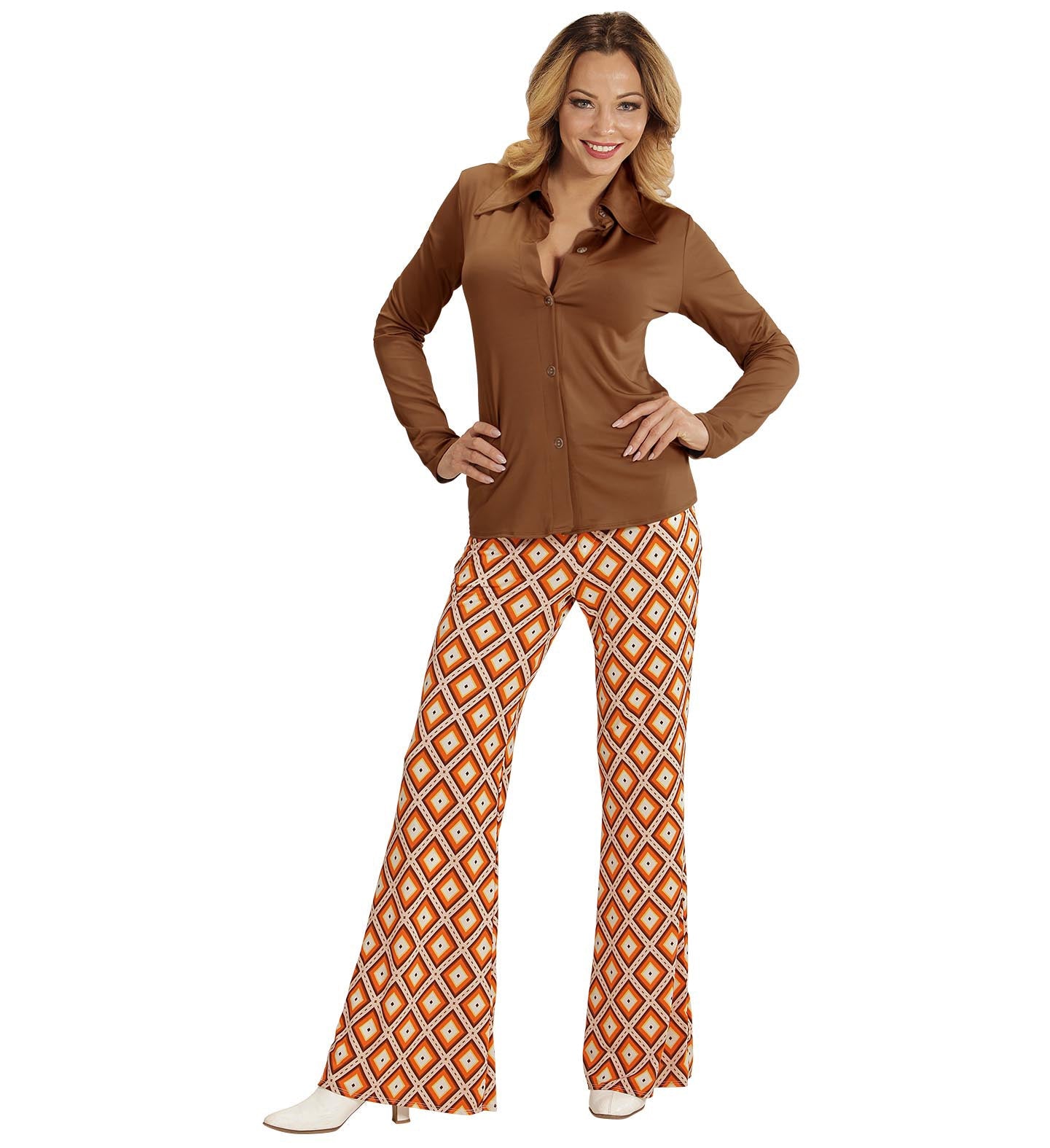 Braune Bluse 70er Stil – Widmann Viskose Mit Holzknöpfen - Fasnacht24.ch