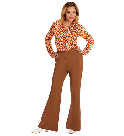 Widmann Damen Schlaghose Braun 70er Jahre Retro Flared Trousers – Detailansicht
