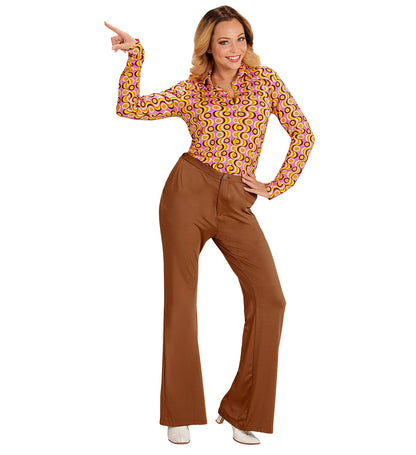 Widmann Damen Schlaghose Braun 70er Jahre Retro Flared Trousers – Seitenansicht