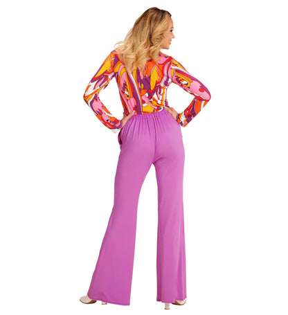 Widmann 70er Jahre Damen Flared Pants – Lila Retro Schlupfhosen – Seitenansicht